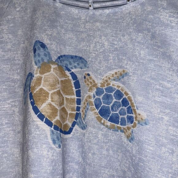 Alfred Dunner Heather Blue Swimming Turtle 3/4 Sleeves Top Ladies Size Large - Picture 10 of 11